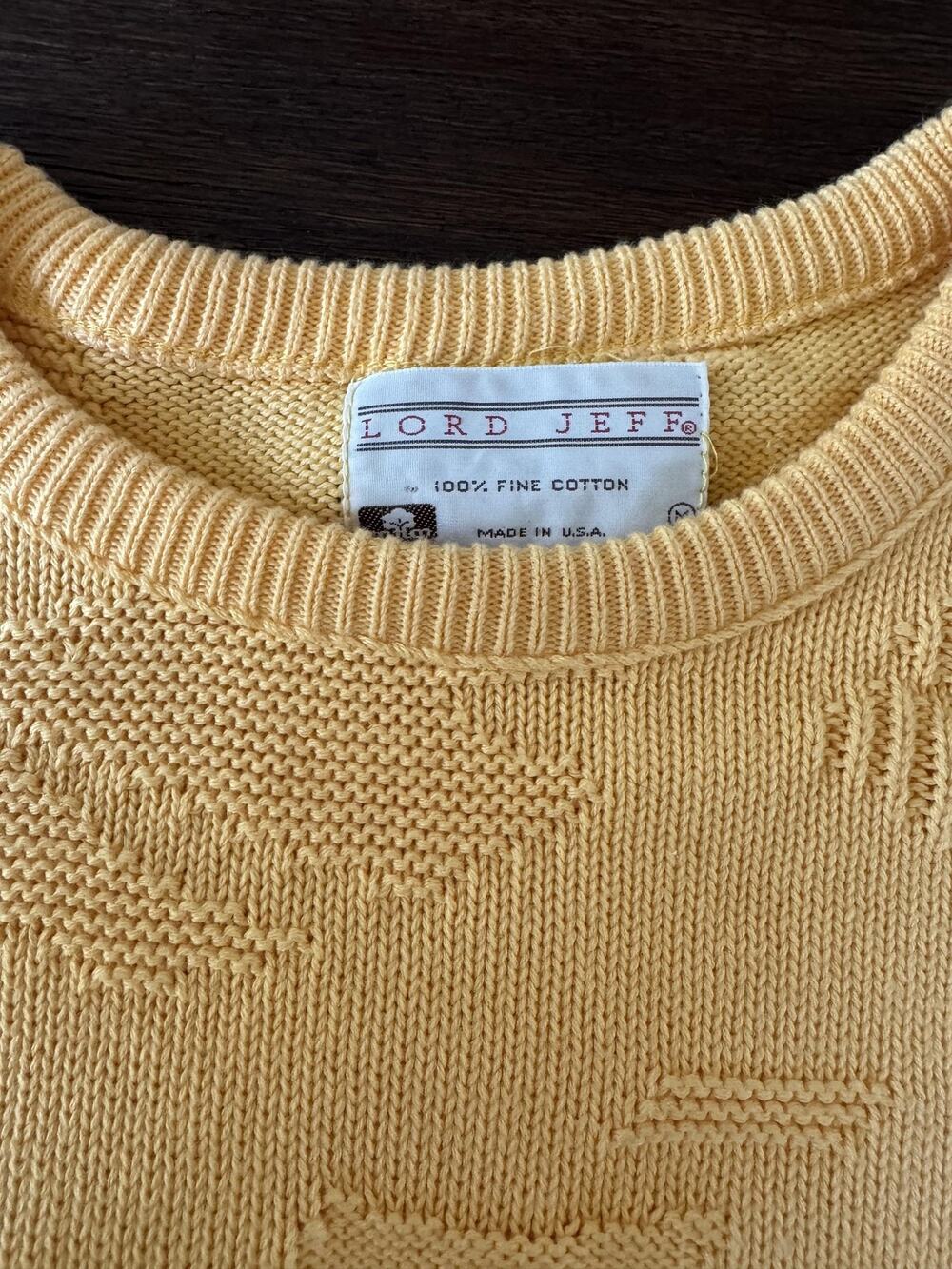 Vintage 80s 90s Canary Yellow Sweater Mens M Retro Fine Cotton USA Lord Jeff
